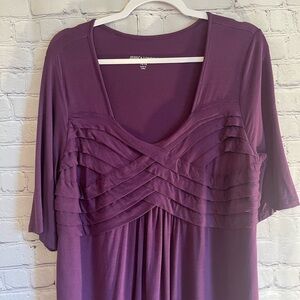 Purple tunic criss cross pattern at bust rayon spandex 14/16